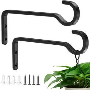 Heavy Duty Plant Hooks for Wall: 6-Inch 2 Pack Plant Hangers Outdoor, Hold 35lb, Bird Feeder Hanger for Outside, Iron Planter Brackets for Hanging Baskets, Wind Chime, Lantern, Metal - Black Heavy Duty Plant Hooks for Wall: 6-Inch 2 Pack Plant Hangers Outdoor, Hold 35lb, Bird Feeder Hanger for Outside, Iron Planter Brackets for Hanging Baskets, Wind Chime, Lantern, Metal - Black