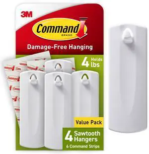 Sawtooth Picture Hangers, 4 Frame Hangers and 6 Command Strips, Damage-Free Hanging Sawtooth Frames, No Tools Wall Hook for Home Decor, Holds up to 4 lb Sawtooth Picture Hangers, 4 Frame Hangers and 6 Command Strips, Damage-Free Hanging Sawtooth Frames, No Tools Wall Hook for Home Decor, Holds up to 4 lb