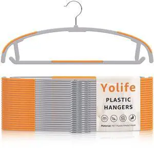 Plastic Clothes Hangers 10 Pack with Non-Slip Pads, 17.5" L × 8.3" H Heavy Duty Hanger with 360° Swivel Metal Hook, Slim Space Saving Hangers for Closet Organizer, Gray & Orange Plastic Clothes Hangers 10 Pack with Non-Slip Pads, 17.5" L × 8.3" H Heavy Duty Hanger with 360° Swivel Metal Hook, Slim Space Saving Hangers for Closet Organizer, Gray & Orange