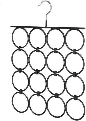 16 Rings Folding Metal Scarf Hanger for Closet, 12. 25"W x 15. 88"H, Space Saving Organizer Hangers for Scarves, Ties, Belts, Shawls, Accessory, Chrome & Black 16 Rings Folding Metal Scarf Hanger for Closet, 12. 25"W x 15. 88"H, Space Saving Organizer Hangers for Scarves, Ties, Belts, Shawls, Accessory, Chrome & Black