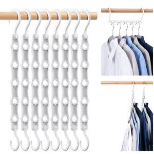 White Magic Space Saving Hangers, Premium Smart Hanger Hooks, Sturdy Cascading Hangers with 5 Holes for Heavy Clothes, Closet Organizers and Storage, College Dorm Room Essentials 10 Pack White Magic Space Saving Hangers, Premium Smart Hanger Hooks, Sturdy Cascading Hangers with 5 Holes for Heavy Clothes, Closet Organizers and Storage, College Dorm Room Essentials 10 Pack