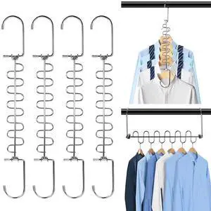 4 Pack Metal Space Saving Hangers, Stainless Steel Hangers Space Saving for Clothes, Magic Cascading Space Saving Closet Clothing Hanger Organizer Space Saver, College Dorm Essentials 4 Pack Metal Space Saving Hangers, Stainless Steel Hangers Space Saving for Clothes, Magic Cascading Space Saving Closet Clothing Hanger Organizer Space Saver, College Dorm Essentials