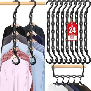 24 Pack Hangers Space Saving Magic Plastic Hanger Organizer Shirt Space Saving Hangers, Multi Clothes Hangers Space Saver for Closet Organizers Storage College Dorm Room Essentials, Dark Black 24 Pack Hangers Space Saving Magic Plastic Hanger Organizer Shirt Space Saving Hangers, Multi Clothes Hangers Space Saver for Closet Organizers Storage College Dorm Room Essentials, Dark Black