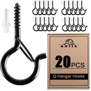 20 PCS Q Hanger Hooks with Safety Buckle, Windproof Screw Hooks for Hanging Outdoor String Lights, Plants, Christmas Patio Lights, 2.2 Inches, Black 20 PCS Q Hanger Hooks with Safety Buckle, Windproof Screw Hooks for Hanging Outdoor String Lights, Plants, Christmas Patio Lights, 2.2 Inches, Black