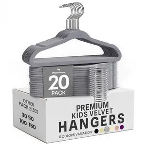 Kids Velvet Hanger 50 Pack 11" Premium Baby Hangers - Grey Kids Velvet Hanger 50 Pack 11" Premium Baby Hangers - Grey