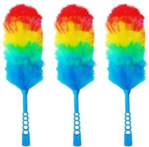 3 Pack Upgrade 19 Rainbow Static Feather Duster with Beandable and Washable Head - More Fibers Bigger Head Less Loss of Fiber 3 Pack Upgrade 19 Rainbow Static Feather Duster with Beandable and Washable Head - More Fibers Bigger Head Less Loss of Fiber