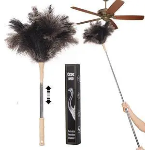 Extendable Ostrich Feather Duster, Natural Ostrich Feathers Long Handle Duster for Cleaning, 47 Soft & Fluffy Feather Duster for High Ceilings, Fans, Walls, Furniture, Home Dusting Extendable Ostrich Feather Duster, Natural Ostrich Feathers Long Handle Duster for Cleaning, 47 Soft & Fluffy Feather Duster for High Ceilings, Fans, Walls, Furniture, Home Dusting