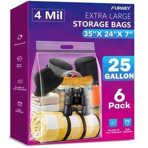 25 Gallon Extra Large Storage Bags 35x 24Resealable Clear Bags with Handle 4 Mil Thick Heavy Duty Big Bag for Clothes Pillow Travel Moving,Bedding,Shoes and Toys Storage, Pack of 6 25 Gallon Extra Large Storage Bags 35x 24Resealable Clear Bags with Handle 4 Mil Thick Heavy Duty Big Bag for Clothes Pillow Travel Moving,Bedding,Shoes and Toys Storage, Pack of 6
