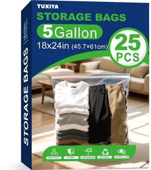 25PACK 5 Gallon Large Zipper Bags for Storage 18 x 24 Inch, Large Clear Zipper Bags Reusable with Sealable Zippers Top for Clothes, Travel & Moving,Thick 4 Mil 25PACK 5 Gallon Large Zipper Bags for Storage 18 x 24 Inch, Large Clear Zipper Bags Reusable with Sealable Zippers Top for Clothes, Travel & Moving,Thick 4 Mil