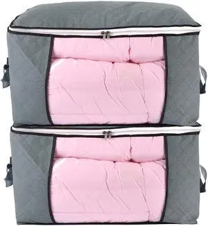 Comforter Storage Bag, Zippered Bag with Large Clear Window and Carry Handles, Space Saver Organizers for Closet, Blanket, Pillow, Quilt, Bedding, Clothes (2Pcs Grey Large) Comforter Storage Bag, Zippered Bag with Large Clear Window and Carry Handles, Space Saver Organizers for Closet, Blanket, Pillow, Quilt, Bedding, Clothes (2Pcs Grey Large)