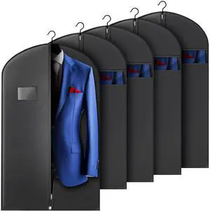 5 Pack 40-inch Suit Bag Garment Bag for Travel and Storage, Garment Bags for Hanging Clothes with Zipper and Visible Transparent Window, Black 5 Pack 40-inch Suit Bag Garment Bag for Travel and Storage, Garment Bags for Hanging Clothes with Zipper and Visible Transparent Window, Black