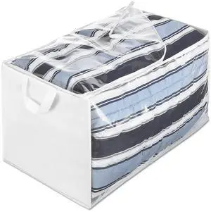 Zippered Jumbo Storage Bag, Extra Large 34 Gallon (29"x17.5"x15.5"), Breathable Non-Woven Organizer with Clear Window, Big Moving Bag for Blankets, Clothing, Closet Organization, White Zippered Jumbo Storage Bag, Extra Large 34 Gallon (29"x17.5"x15.5"), Breathable Non-Woven Organizer with Clear Window, Big Moving Bag for Blankets, Clothing, Closet Organization, White