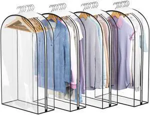 Clear Garment Bags for Hanging Clothes 10 Gusseted, Suit Bags for Closet Storage, Hanging Plastic Clothes Cover for Coat, Dress, Fur, Shirt, 4 Pack, 40 Long Clear Garment Bags for Hanging Clothes 10 Gusseted, Suit Bags for Closet Storage, Hanging Plastic Clothes Cover for Coat, Dress, Fur, Shirt, 4 Pack, 40 Long