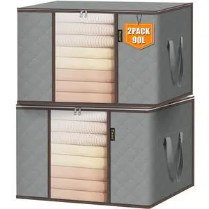 2 Pack Clothes Storage Bags, 24 Gallon Storage Containers with Reinforced Handle, Sturdy Zipper, Closet Organizer for Blanket, Comforter, Pillow, Bedding (Grey, 2 Pack) 2 Pack Clothes Storage Bags, 24 Gallon Storage Containers with Reinforced Handle, Sturdy Zipper, Closet Organizer for Blanket, Comforter, Pillow, Bedding (Grey, 2 Pack)