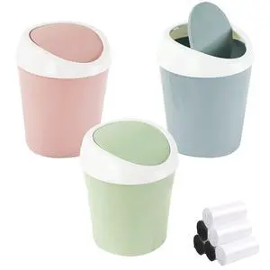 Mini Swing Lid Desktop Trash Can, Blue + Green + Pink, Plastic, 3 Colors, 180 Count Mini Swing Lid Desktop Trash Can, Blue + Green + Pink, Plastic, 3 Colors, 180 Count