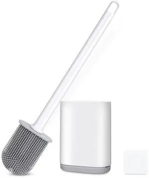 Silicone Toilet Brush and Holder Bendable Efficient Cleaning Wall Mounted Toilet Bowl Brush with Long Handle Brush Head and Silicone Bristles No Rusty Handles Problem (White) Silicone Toilet Brush and Holder Bendable Efficient Cleaning Wall Mounted Toilet Bowl Brush with Long Handle Brush Head and Silicone Bristles No Rusty Handles Problem (White)
