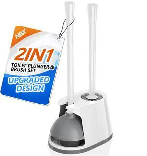 Toilet Plunger and Brush Set, Bowl Brush and Heavy Duty Toilet Plunger with Ventilated Holder, 2-in-1 Toilet Brush and Plunger Combo for 5.3-inch Toilet Drain Bathroom Deeply Cleaning(White & Grey) Toilet Plunger and Brush Set, Bowl Brush and Heavy Duty Toilet Plunger with Ventilated Holder, 2-in-1 Toilet Brush and Plunger Combo for 5.3-inch Toilet Drain Bathroom Deeply Cleaning(White & Grey)
