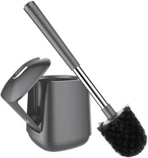 Toilet Brush and Holder, Self Closing Lid Toilet Bowl Brushes Holder and Extra Long Handle Ventilated Toilet Brush Set for Bathroom Cleaning, Nylon Bristles, Grey Toilet Brush and Holder, Self Closing Lid Toilet Bowl Brushes Holder and Extra Long Handle Ventilated Toilet Brush Set for Bathroom Cleaning, Nylon Bristles, Grey