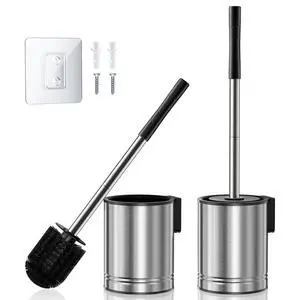 Toilet Brush and Holder Set: 2 Pack Stainless Steel Rustproof Kits with Deep Cleaning Bristles - Hidden Toilet Cleaner Scrubber for Homeowners - Compact Bathroom Accessories for Home RV Silver Toilet Brush and Holder Set: 2 Pack Stainless Steel Rustproof Kits with Deep Cleaning Bristles - Hidden Toilet Cleaner Scrubber for Homeowners - Compact Bathroom Accessories for Home RV Silver