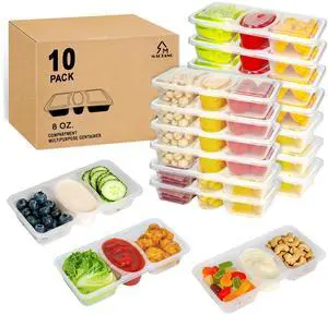 8 OZ Reusable Snack Containers with Lids, New 3 Compartment Condiment Snack Pack Containers 10 Sets 8 OZ Reusable Snack Containers with Lids, New 3 Compartment Condiment Snack Pack Containers 10 Sets