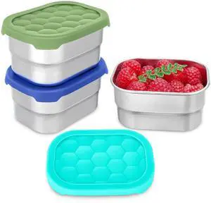 3 Pack Stainless Steel Snack Containers for Kids, 8 oz Easy Open Leak Proof Small Toddler Snack Containers with Silicone Lids, Stackable Metal Lunch Box for Daycare and School (Blue) 3 Pack Stainless Steel Snack Containers for Kids, 8 oz Easy Open Leak Proof Small Toddler Snack Containers with Silicone Lids, Stackable Metal Lunch Box for Daycare and School (Blue)