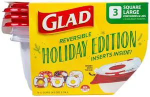 GladWare Holiday Food Storage Containers with Reversible Gift Tags, Large Square BPA Free Plastic for Holiday Cookies and Gifting, Microwave Freezer Dishwasher Safe, 42 Oz, 3 Count GladWare Holiday Food Storage Containers with Reversible Gift Tags, Large Square BPA Free Plastic for Holiday Cookies and Gifting, Microwave Freezer Dishwasher Safe, 42 Oz, 3 Count