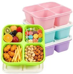 4 Pack Snack Containers Bento Box Adult Lunch Box,Meal Prep Container, Reusable Food Storage lunch Containers Stackable for Work, Travel and Gym (Grass Green, Pink, Green, Purple) 4 Pack Snack Containers Bento Box Adult Lunch Box,Meal Prep Container, Reusable Food Storage lunch Containers Stackable for Work, Travel and Gym (Grass Green, Pink, Green, Purple)