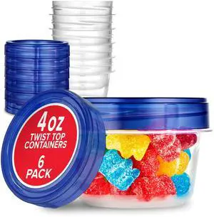 4oz Plastic Containers with Twist Top Lids (6 Pack), 1/2 Cup Small Freezer Containers for Leftover Food, Airtight Reusable Soup Containers with Lids, Microwave and Dishwasher Safe 4oz Plastic Containers with Twist Top Lids (6 Pack), 1/2 Cup Small Freezer Containers for Leftover Food, Airtight Reusable Soup Containers with Lids, Microwave and Dishwasher Safe