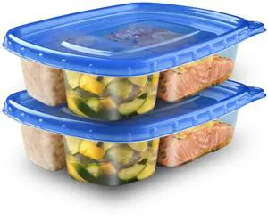 Food Storage Meal Prep Containers Reusable for Kitchen Organization, Smart Snap Technology, Dishwasher Safe, Divided Rectangle, 2 Count Food Storage Meal Prep Containers Reusable for Kitchen Organization, Smart Snap Technology, Dishwasher Safe, Divided Rectangle, 2 Count