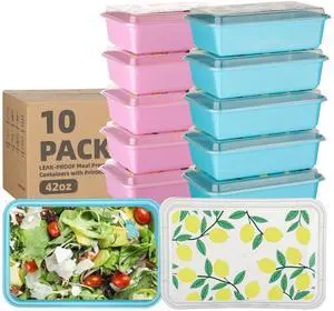 10 Pack 42 oz Meal Prep Containers, Reusable Plastic Food Prep Storage Containers with Printed Lids, Stackable, Leakproof, Microwave & Freezer & Dishwasher Safe,To Go Take Out Box, Lemon 10 Pack 42 oz Meal Prep Containers, Reusable Plastic Food Prep Storage Containers with Printed Lids, Stackable, Leakproof, Microwave & Freezer & Dishwasher Safe,To Go Take Out Box, Lemon