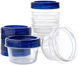 Deli Containers Clear bottom With blue Top Twist on Lids Reusable, Stackable, Food Storage Freezer Container (6, 4 OUNCE) Deli Containers Clear bottom With blue Top Twist on Lids Reusable, Stackable, Food Storage Freezer Container (6, 4 OUNCE)