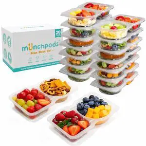 Reusable Snack Containers with Lids 20 Pack (40 Pieces) Portion control, Snack Pack Containers 2 Double Compartment Snack Containers for Kids On the Go Meals, Camping Snack Tray Prep Reusable Snack Containers with Lids 20 Pack (40 Pieces) Portion control, Snack Pack Containers 2 Double Compartment Snack Containers for Kids On the Go Meals, Camping Snack Tray Prep