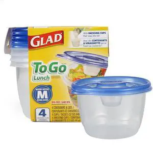 GladWare To Go Lunch Food Storage Containers with Lids, Medium Round BPA Free Plastic with Built-In Dressing Cup for Salads and Lunches, Microwave Dishwasher Safe, 32 Oz, 4 Count GladWare To Go Lunch Food Storage Containers with Lids, Medium Round BPA Free Plastic with Built-In Dressing Cup for Salads and Lunches, Microwave Dishwasher Safe, 32 Oz, 4 Count