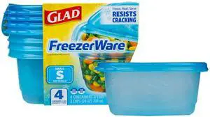 GladWare FreezerWare Food Storage Containers with Lids, Small Rectangle BPA Free Plastic for Freezing Soups and Meal Prep, Crack Resistant, Microwave Dishwasher Safe, 24 Oz, 4 Count GladWare FreezerWare Food Storage Containers with Lids, Small Rectangle BPA Free Plastic for Freezing Soups and Meal Prep, Crack Resistant, Microwave Dishwasher Safe, 24 Oz, 4 Count