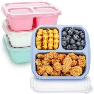 Bento Box For Kids, 4 Pack 3 Compartments Meal Prep Containers Reusable Lunch Containers, Food Storage Containers With Lids, Stackable Snack Boxes for School, Work, and Travel Bento Box For Kids, 4 Pack 3 Compartments Meal Prep Containers Reusable Lunch Containers, Food Storage Containers With Lids, Stackable Snack Boxes for School, Work, and Travel