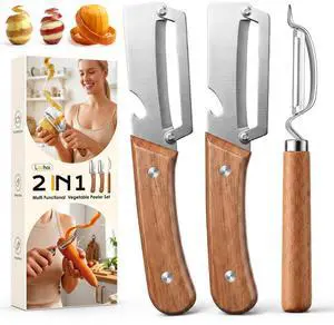 3-Pack Multi-Functional Vegetable Peeler for Kitchen, Ultra Sharp Stainless Steel Fruit & Potato Peelers with Ergonomic Wood Handle for Apple, Carrot, Cucumber, Pumpkin & Everyday Cooking 3-Pack Multi-Functional Vegetable Peeler for Kitchen, Ultra Sharp Stainless Steel Fruit & Potato Peelers with Ergonomic Wood Handle for Apple, Carrot, Cucumber, Pumpkin & Everyday Cooking