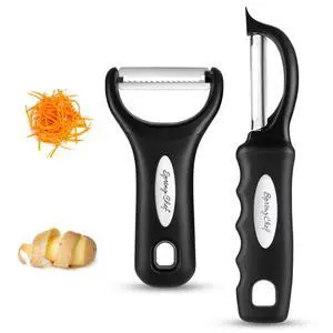 Swivel & Vegetable Julienne Peeler Set for Kitchen with Stainless Steel Sharp Blades - Potato Peelers with Soft Grip Handles & Blade Covers - Perfect for Carrot, Zucchini, Cucumber - Black Swivel & Vegetable Julienne Peeler Set for Kitchen with Stainless Steel Sharp Blades - Potato Peelers with Soft Grip Handles & Blade Covers - Perfect for Carrot, Zucchini, Cucumber - Black