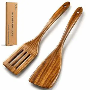 2 Pack Wooden Spatula, Acacia Wood Long Handle Flat Frying Turner, Handmade wooden spoons for cooking, Kitchen Utensil set, Non-Stick Cooking Spurtle Utensils for kitchen use 2 Pack Wooden Spatula, Acacia Wood Long Handle Flat Frying Turner, Handmade wooden spoons for cooking, Kitchen Utensil set, Non-Stick Cooking Spurtle Utensils for kitchen use