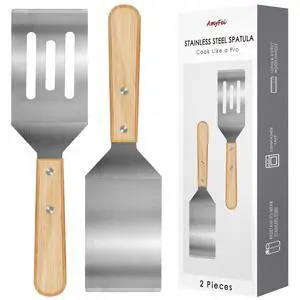 2 Pieces Stainless Steel Spatula Set,Metal Spatula for Cast Iron Skillet,Metal Spatula for Cooking with Wooden Handle,Metal Spatulas for kitchen use for Pancakes,Frying steak,Burger and Desserts 2 Pieces Stainless Steel Spatula Set,Metal Spatula for Cast Iron Skillet,Metal Spatula for Cooking with Wooden Handle,Metal Spatulas for kitchen use for Pancakes,Frying steak,Burger and Desserts