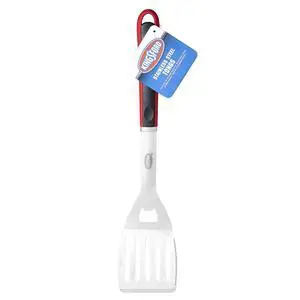 Stainless Steel BBQ Grill Spatula, Wide Metal Blade for Confident Flips, Beveled Edge for Easy Slide Under Burgers and Fish, Comfortable Red and Black Grip, Hanging Loop Stainless Steel BBQ Grill Spatula, Wide Metal Blade for Confident Flips, Beveled Edge for Easy Slide Under Burgers and Fish, Comfortable Red and Black Grip, Hanging Loop