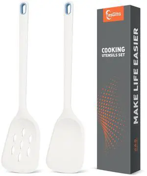 Silicone Cooking Spatula&Slotted Spatulas, Pack of 2,Solid Turner Kitchen Utensils Set for Cooking,Frying, Baking, Flipping, Turning,Heat Resistant 450 (White) Silicone Cooking Spatula&Slotted Spatulas, Pack of 2,Solid Turner Kitchen Utensils Set for Cooking,Frying, Baking, Flipping, Turning,Heat Resistant 450 (White)
