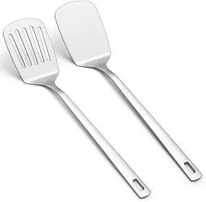 Stainless Steel Spatulas Set, Silver Slotted Turner, Solid Turner, Kitchen Spatulas for Nonstick Cookware, Dishwasher Safe, Easy to Clean Stainless Steel Spatulas Set, Silver Slotted Turner, Solid Turner, Kitchen Spatulas for Nonstick Cookware, Dishwasher Safe, Easy to Clean