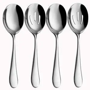 4-Piece Serving Spoon Set - Includes 2 Serving Spoons and 2 Slotted Spoons, Large Cutlery for Catering Buffet, Mirror Polished, Dishwasher Safe, 8.7 Inches 4-Piece Serving Spoon Set - Includes 2 Serving Spoons and 2 Slotted Spoons, Large Cutlery for Catering Buffet, Mirror Polished, Dishwasher Safe, 8.7 Inches