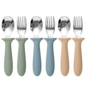 Toddler Utensils, 6 Pack kids Silverware Set with Silicone Handle, 18/8 Stainless Steel Children Safe Forks and Spoons, Dishwasher Safe Toddler Utensils, 6 Pack kids Silverware Set with Silicone Handle, 18/8 Stainless Steel Children Safe Forks and Spoons, Dishwasher Safe