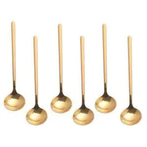 6 PCS Gold Coffee Spoons, 18/8 Stainless Steel Espresso Spoons, 5.2 Inches Vogue Mini Tea Spoon, Cappuccino Stirring Small Spoon for Dessert, Ice Cream, Frosted Handle (Gold) 6 PCS Gold Coffee Spoons, 18/8 Stainless Steel Espresso Spoons, 5.2 Inches Vogue Mini Tea Spoon, Cappuccino Stirring Small Spoon for Dessert, Ice Cream, Frosted Handle (Gold)