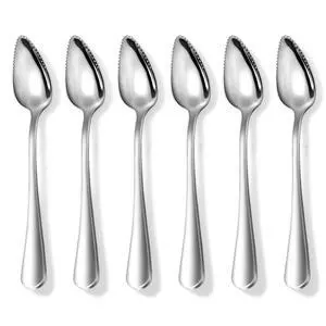 Grapefruit Spoons 6 Pieces, Stainless Steel Utensil Set, Serrated Edge & Thick Handle for Grapefruit, Kiwi, Apple, Citrus Fruit, Dessert, Dishwasher Safe Grapefruit Spoons 6 Pieces, Stainless Steel Utensil Set, Serrated Edge & Thick Handle for Grapefruit, Kiwi, Apple, Citrus Fruit, Dessert, Dishwasher Safe