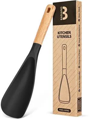 Cooking Spoon for Nonstick Cookwares, Great for Cooking and Serving Sturdy BPA-Free Matte Silicone, Wood Handle Spoon for Mixing, Scoop, and Scrape (BLACK, 11.4 inch) Cooking Spoon for Nonstick Cookwares, Great for Cooking and Serving Sturdy BPA-Free Matte Silicone, Wood Handle Spoon for Mixing, Scoop, and Scrape (BLACK, 11.4 inch)