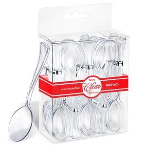 Clear Mini Spoons 4 Inch (100 Count) Disposable Appetizer and Dessert Spoons for Weddings, Food Samples, Holiday Parties, Cocktail Hour Clear Mini Spoons 4 Inch (100 Count) Disposable Appetizer and Dessert Spoons for Weddings, Food Samples, Holiday Parties, Cocktail Hour