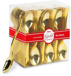 Gold Plastic Mini Spoons Disposable, 4 inch (80 Pack) Tasting Spoon, Dessert Mini spoon for Ice Cream Taster, Small Sample Desserts, Gelato Sampling, Fancy Miniature Pudding, Little Appetizers, Bulk Gold Plastic Mini Spoons Disposable, 4 inch (80 Pack) Tasting Spoon, Dessert Mini spoon for Ice Cream Taster, Small Sample Desserts, Gelato Sampling, Fancy Miniature Pudding, Little Appetizers, Bulk