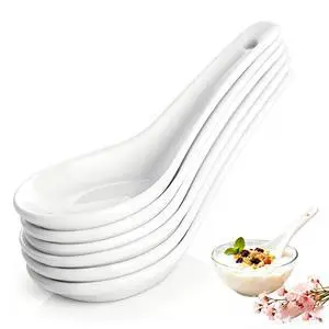 Soup Spoons Set of 6, Asian Ceramic Soup Spoons 5.3" Ramen Spoons Proper for Corelle Pho Miso Wonton Ramen Dumpling Macaron Dishwasher & Oven Safe Soup Spoons Set of 6, Asian Ceramic Soup Spoons 5.3" Ramen Spoons Proper for Corelle Pho Miso Wonton Ramen Dumpling Macaron Dishwasher & Oven Safe